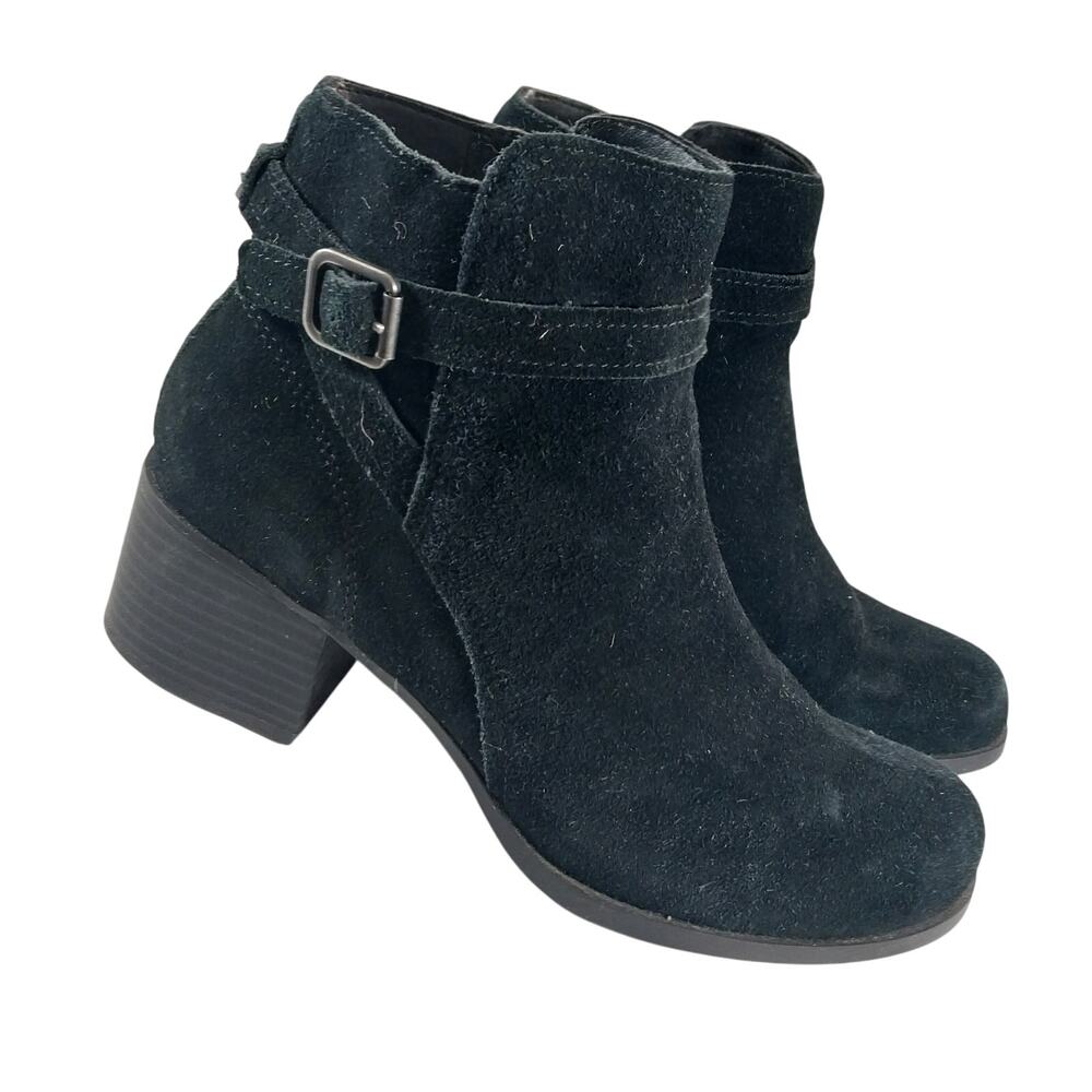 UGG Black Suede Ankle Booties with Buckle